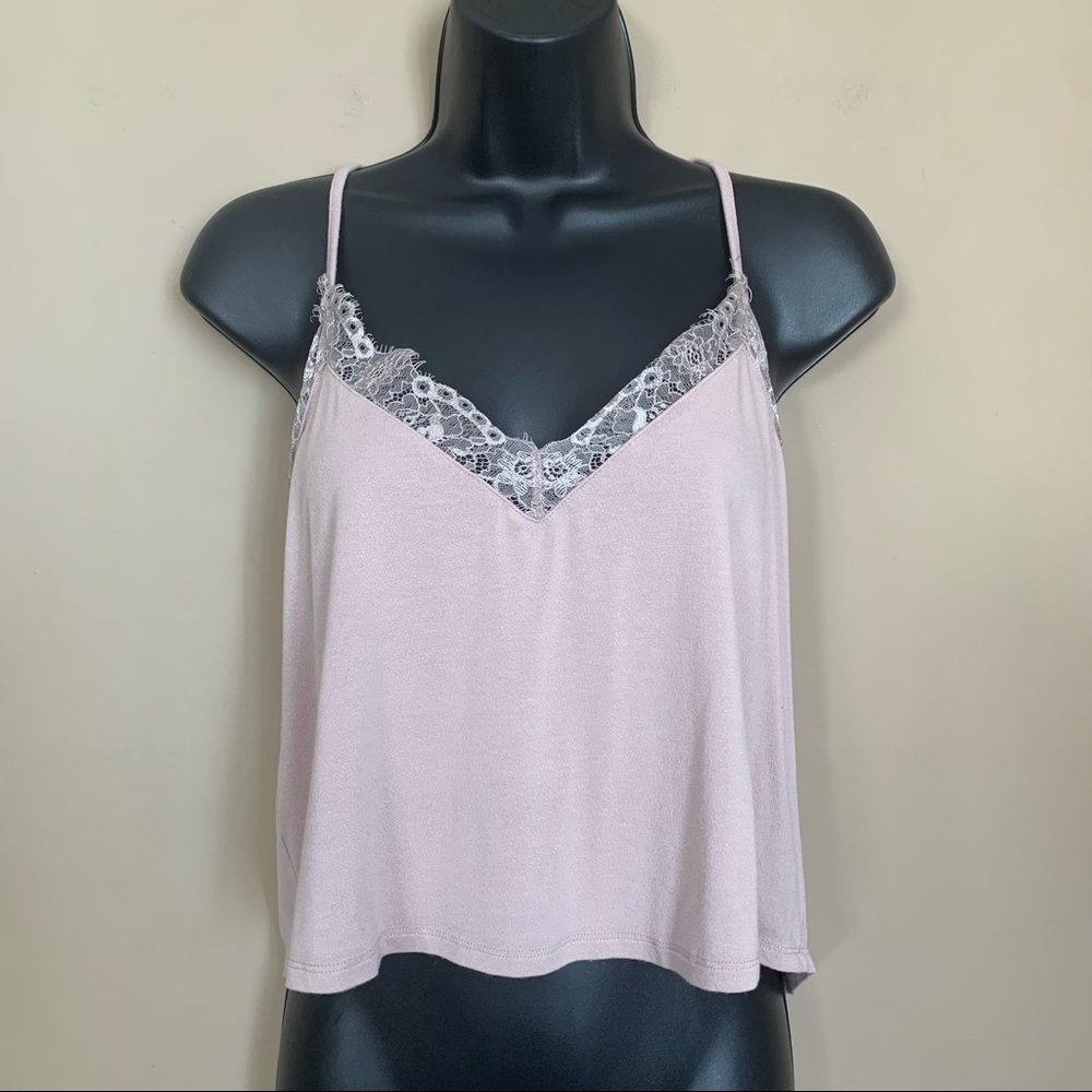3/$15 SALE Forever 21 Light Mauve Pink Flowy Crop Top with Lace Trim Cami